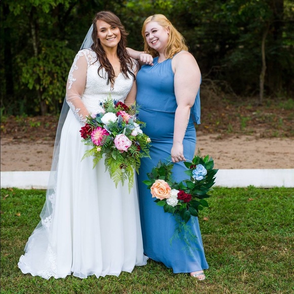 David's Bridal Dresses | Davids Bridal Steel Blue Bridesmaid Dress Sz 8